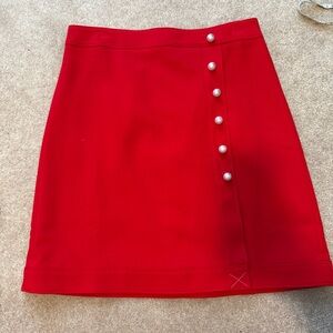 Ann Taylor Factory Red Skirt with Pearl Button Detail
